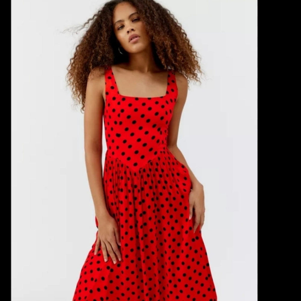 Urban Outfitters Red Midi Sundress with Square Neck